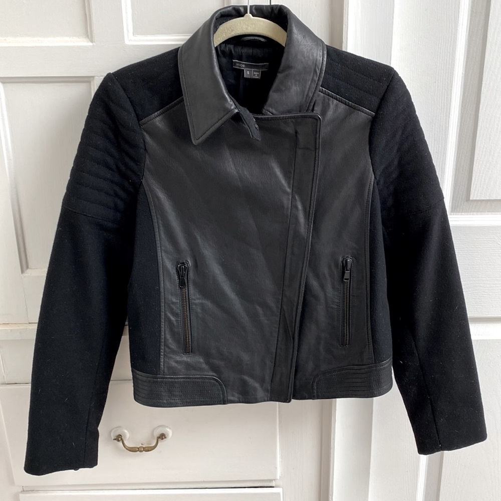 Vince Leather and Wool Bomber Jacket - Small